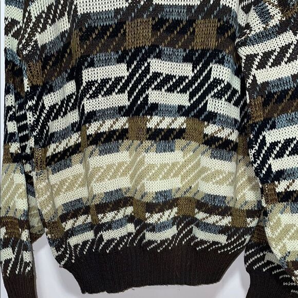 Men's Patterned Sweater - Black, Brown, Cream - Picture 7 of 7